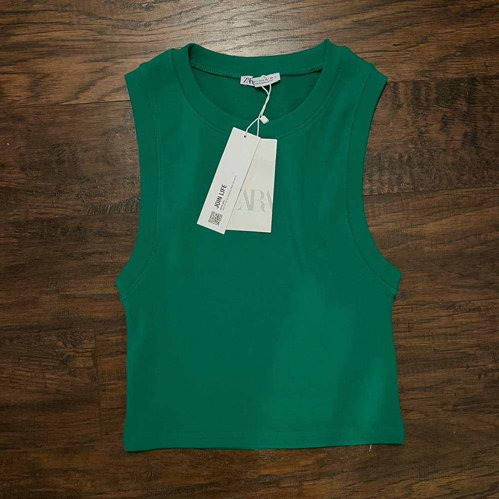 zara green crop racerback tank